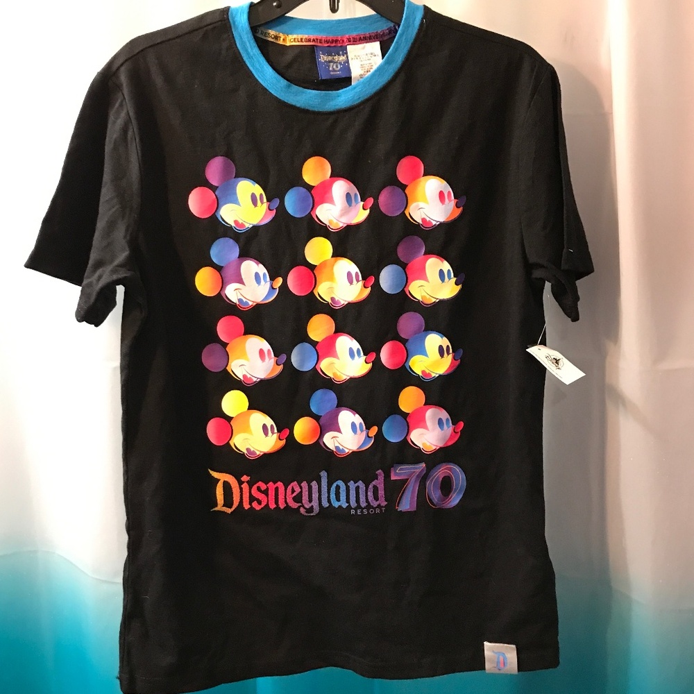 Disneyland Resort 70th Anniversary T-Shirt with Neon Multiple Mickey Heads -NWT
